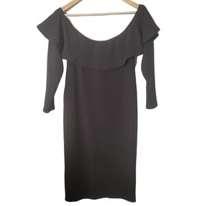 Rue 107 Black Ruffle Off the Shoulder Midi Dress NWT